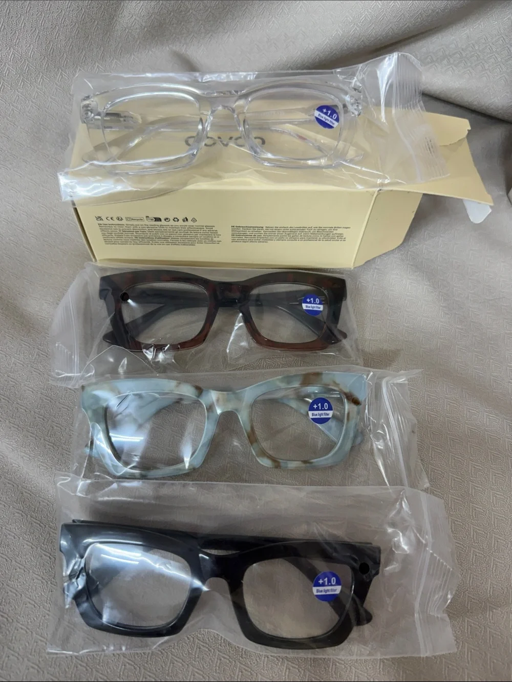 Clear, Tortoiseshell, Blue Marble & Black Reading Glasses - +1.0 Strength